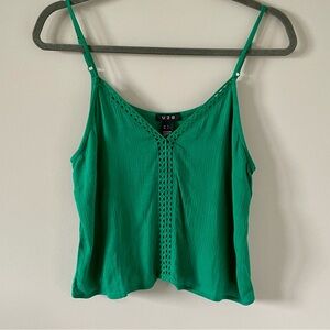 Crochet Lace Trim Camisole Tank Top - Lightweight -  Emerald Green